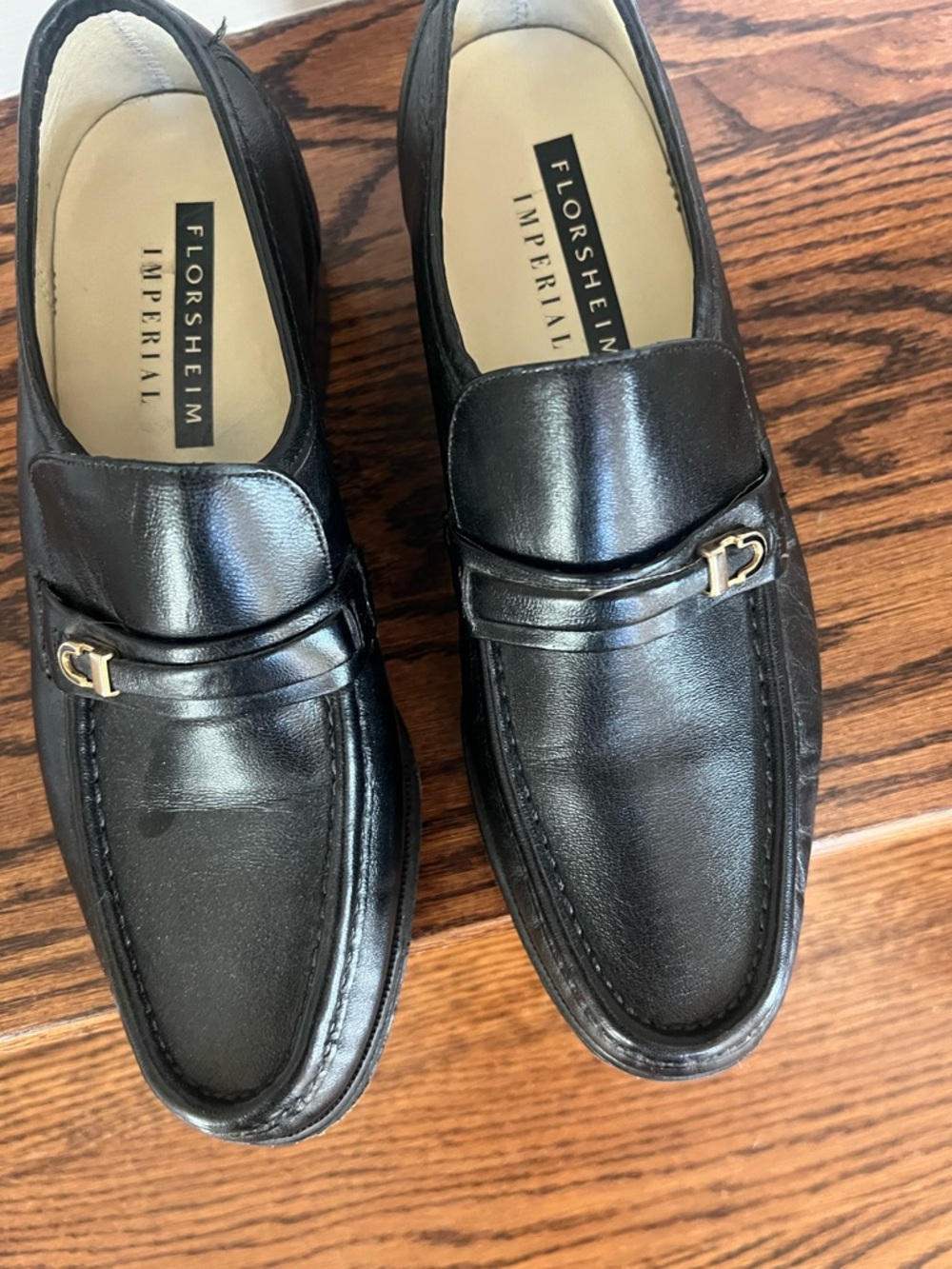 Florsheim Black Leather Loafers with Gold-Tone Bit